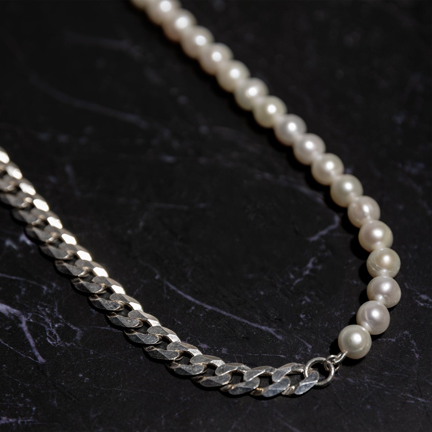 HALF PEARL CUBAN CHAIN IN SILVER