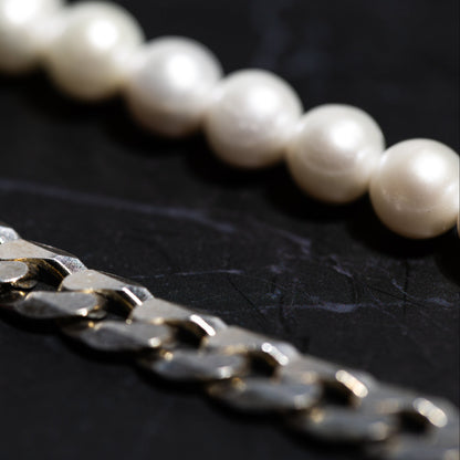 HALF PEARL CUBAN CHAIN IN SILVER