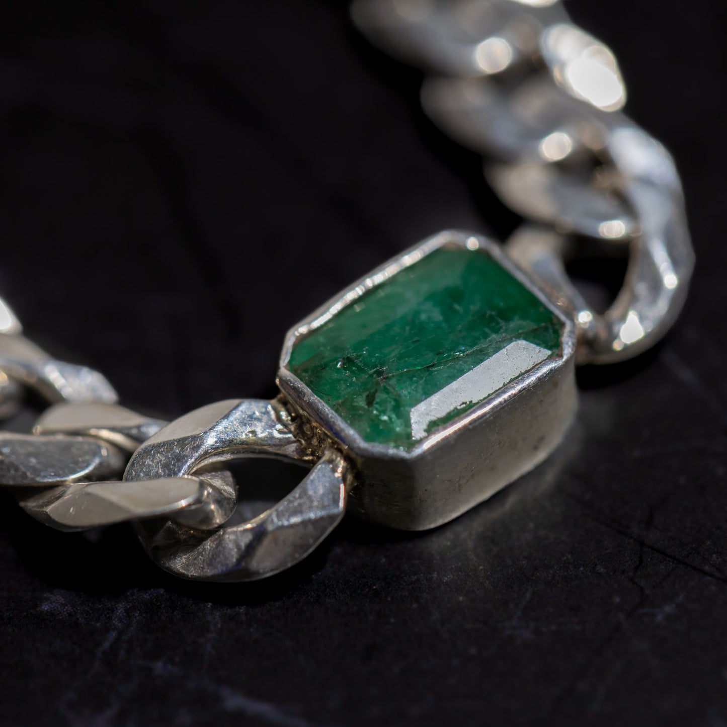 EMERALD CUBAN IN SILVER